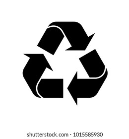 Black recycle icon on white background. Perfectly symmetrical.