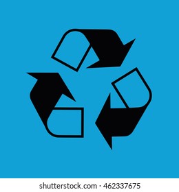 Black recycle icon vector. Blue background