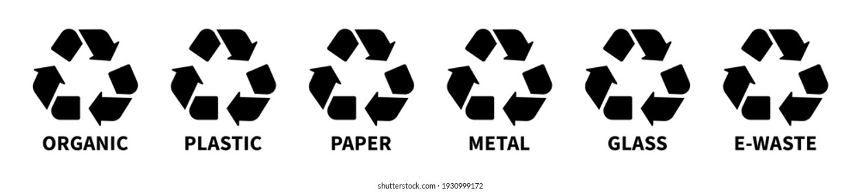 Black recycle Mobius vector icons set. Plastic recycling symbols. Triangle signs with arrows isolated. Vector illustration.