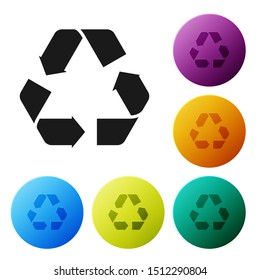 Black Recycle symbol icon isolated on white background. Circular arrow icon. Environment recyclable go green. Set icons colorful circle buttons. Vector Illustration Black Recycle symbol icon isolated on white background. Circular arrow icon. Environment recyclable go green. Set icons colorful circle buttons. Vector Illustration