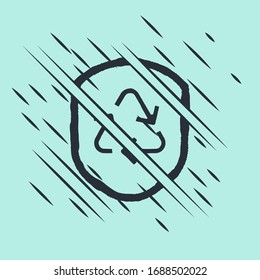 Black Recycle symbol inside shield icon isolated on green background. Eco protection sign. Glitch style. Vector Illustration
