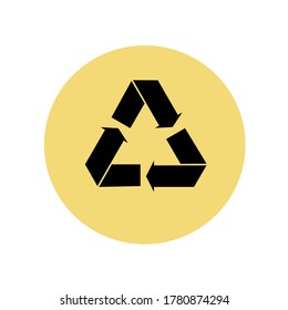 A black recycle symbol on yellow background.