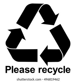 Black recycle symbol with text Please recycle, vector illustration.