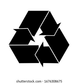 Black recycle symbol. Three black arrows circulate. Management of waste materials that are garbage and pass through the transformation process, especially the melting process. Re-create new materials.