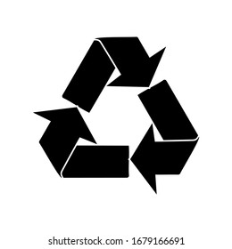 Black recycle symbol. Three black arrows circulate. Management of waste materials that are garbage and pass through the transformation process, especially the melting process. Re-create new materials.