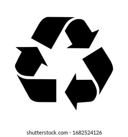 Black recycle symbol. Three black arrows circulate. Management of waste materials that are garbage and pass through the transformation process, especially the melting process. Re-create new materials.