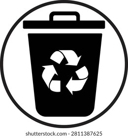 Black recycling bin with recycle symbol