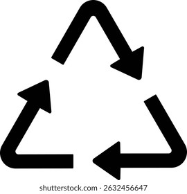 Black recycling icon, with circular arrows, black and white recycling symbol with arrows pointing in different directions