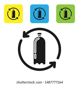 Black Recycling plastic bottle icon isolated on white background. Set icons colorful square buttons. Vector Illustration