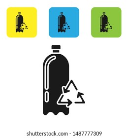 Black Recycling plastic bottle icon isolated on white background. Set icons colorful square buttons. Vector Illustration