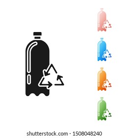 Black Recycling plastic bottle icon isolated on white background. Set icons colorful. Vector Illustration