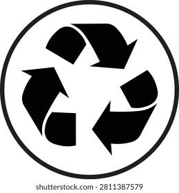 Black recycling symbol on white background