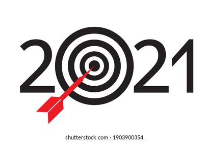 Black and red 2021 logo in the form of numbers and darts instruments on a white background. The concept of setting goals for next year. Vector illustration