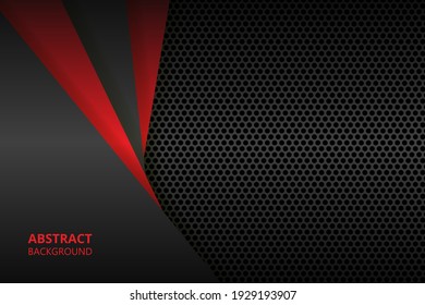 Black and red abstract background with carbon fiber and geometric shapes. Black carbon textured pattern. Red and black geometric shapes on a carbon grid.