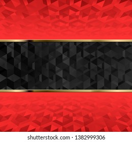 black and red abstract background with geometric pattern and golden frame