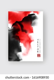 Black red abstract design. Ink paint on brochure, Monochrome element isolated on white. Grunge banner paints. Simple composition. Liquid ink. Background for banner, card, poster,web design.
