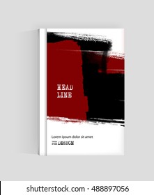 Black and red abstract design. Ink paint on brochure. Two color element isolated on white. Grunge banner paints. Liquid ink. Background for banner, card, poster, identity,web design.