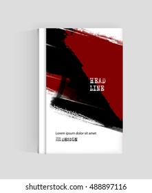 Black and red abstract design. Ink paint on brochure. Two color element isolated on white. Grunge banner paints. Liquid ink. Background for banner, card, poster, identity,web design.