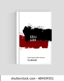 Black and red abstract design. Ink paint on brochure. Two color element isolated on white. Grunge banner paints. Liquid ink. Background for banner, card, poster, identity,web design.