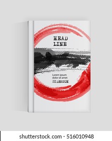 Black red abstract design. Ink paint on brochure, Monochrome element isolated on white. Grunge banner paints. Simple composition. Liquid ink. Background for banner, card, poster, identity,web design.