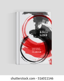 Black red abstract design. Ink paint on brochure, Monochrome element isolated on white. Grunge banner paints. Simple composition. Liquid ink. Background for banner, card, poster, identity,web design.