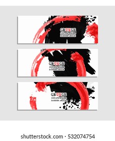 Black red abstract design. Ink paint on banner, Two color element isolated on white. Grunge banner paints. Simple composition. Liquid ink. Background for banner, card, poster, identity,web design