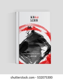Black red abstract design. Ink paint on brochure, Monochrome element isolated on white. Grunge banner paints. Simple composition. Liquid ink. Background for banner, card, poster, identity,web design.