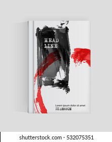 Black red abstract design. Ink paint on brochure, Monochrome element isolated on white. Grunge banner paints. Simple composition. Liquid ink. Background for banner, card, poster, identity,web design.