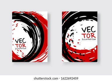 Black and red abstract design set. Ink paint on brochure, Monochrome element isolated on white. Grunge banner paints. Simple composition. Liquid ink. Background for banner, card, poster, web design.