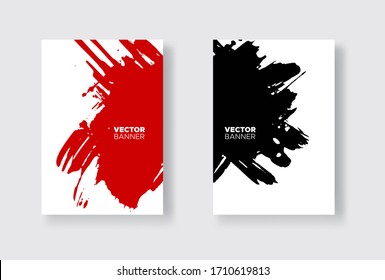 Black and red abstract design set. Ink paint on brochure, Element isolated on white. Grunge banner paints. Simple composition. Liquid ink. Background for banner, card, poster, identity,web design.