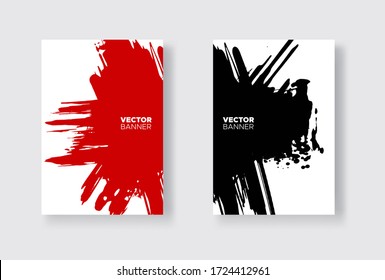 Black and red abstract design set. Ink paint on brochure, Monochrome element isolated on white. Grunge banner paints. Simple composition. Liquid ink. Background for banner, card, poster,web design.