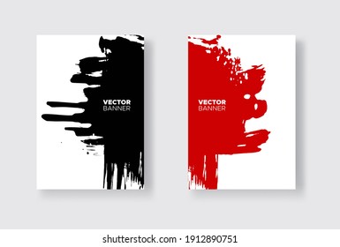 Black and red abstract design set. Ink paint on brochure, Monochrome element isolated on white. Grunge banner paints. Simple composition. Liquid ink. Background for banner, card, poster, identity,web 