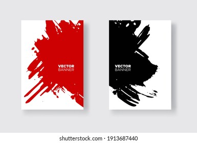 Black and red abstract design set. Ink paint on brochure, Monochrome element isolated on white. Grunge banner paints. Simple composition. Liquid ink. Background for banner, card, poster, identity,web 