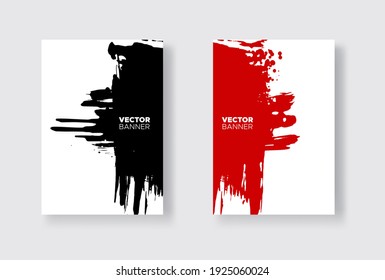 Black and red abstract design set. Ink paint on brochure, Monochrome element isolated on white. Grunge banner paints. Simple composition. Liquid ink. Background for banner, card, poster, identity,web 