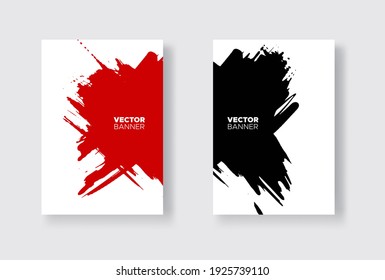 Black and red abstract design set. Ink paint on brochure, Monochrome element isolated on white. Grunge banner paints. Simple composition. Liquid ink. Background for banner, card, poster, identity,web 