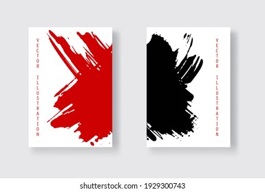 Black and red abstract design set. Ink paint on brochure, Monochrome element isolated on white. Grunge banner paints. Simple composition. Liquid ink. Background for banner, card, poster, identity,web 