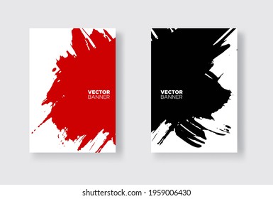 Black and red abstract design set. Ink paint on brochure, Monochrome element isolated on white. Grunge banner paints. Simple composition. Liquid ink. Background for banner, card, poster, web design.