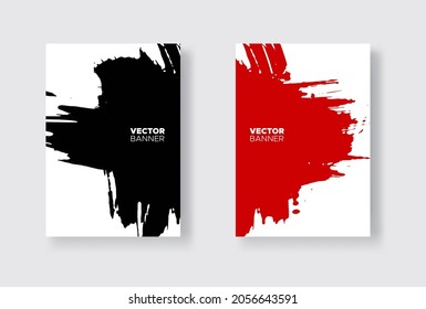 Black and red abstract design set. Ink paint on brochure, Monochrome element isolated on white. Grunge banner paints. Simple composition. Liquid ink. Background for banner, card, poster, identity,web 