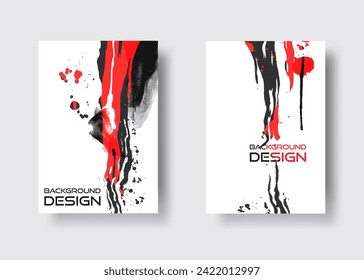 Black and red abstract design set. Ink paint on brochure, Design elements isolated on white.