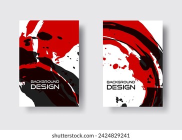Black and red abstract design set. Ink paint on brochure, Design elements isolated on white.