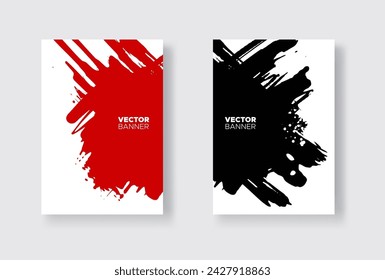 Black and red abstract design set. Ink paint on brochure, Monochrome element isolated on white. Grunge banner paints. Simple composition. Liquid ink. Background for banner, card, poster, identity,web 