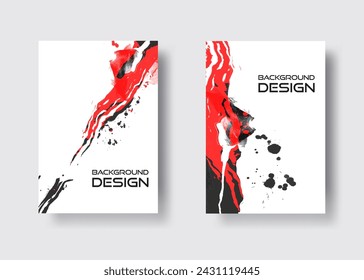 Conjunto de diseño abstracto negro y rojo. Pintura de tinta en el folleto, elementos de diseño aislados en blanco.