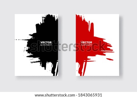 Black and red abstract design set. Ink paint on brochure, Monochrome element isolated on white. Grunge banner paints. Simple composition. Liquid ink. Background for banner, card, poster, identity,web 