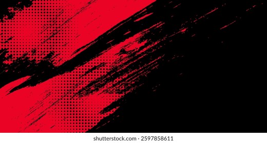 Black and red abstract grunge background with halftone style.