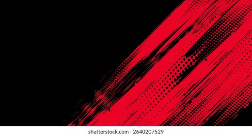 Black and red abstract grunge background with halftone style.
