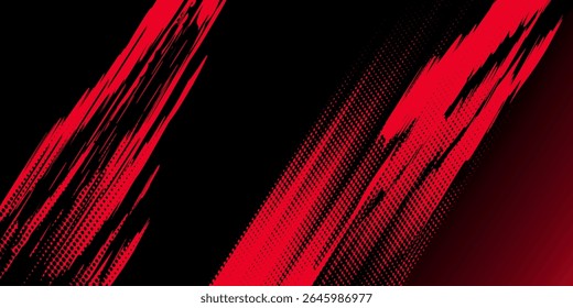 Black and red abstract grunge background with halftone style.
