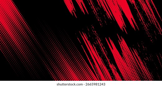 Black and red abstract grunge background with halftone style