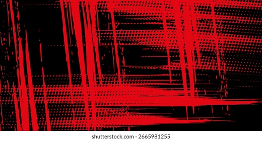 Fondo de grunge abstracto negro y rojo con ilustración moderna de estilo semitono.