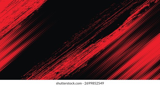 Fondo abstracto grunge negro y rojo con estilo semitono. Ilustración vectorial deportiva.