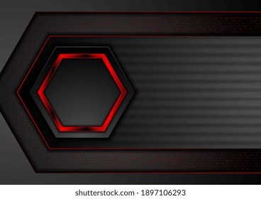Fundo geométrico de tecnologia abstrata preto e vermelho. Design gráfico vetorial